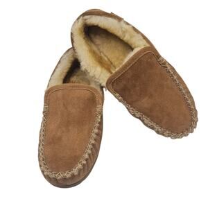 LL Bean Women's Wicked Good Brown Leather Venetian Slippers Size 9